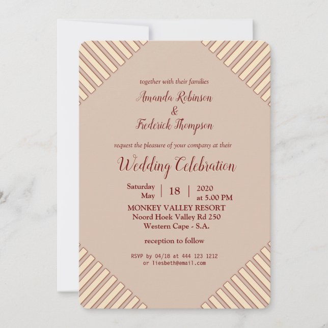 Tan - Marsala Wine ,  Hues of Pink Wedding Invitation (Front)