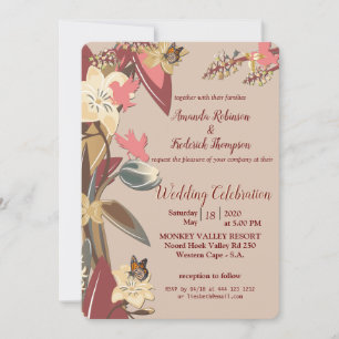Tan - Marsala Wine ,  Hues of Pink Wedding Invitation