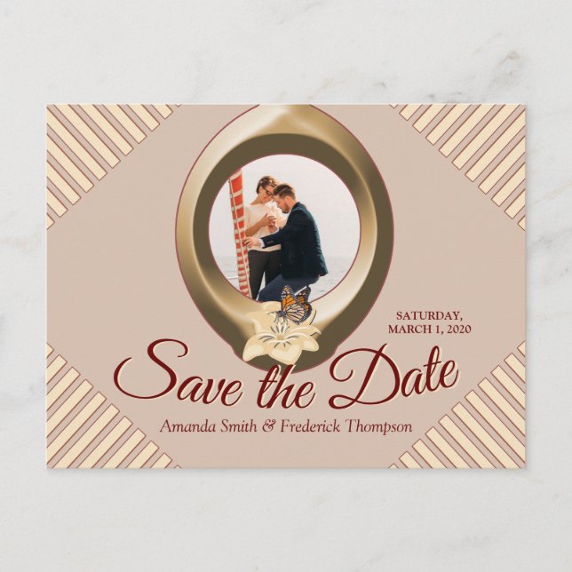 Tan - Marsala Wine &  Modern Save the Date Announcement Postcard (Front)