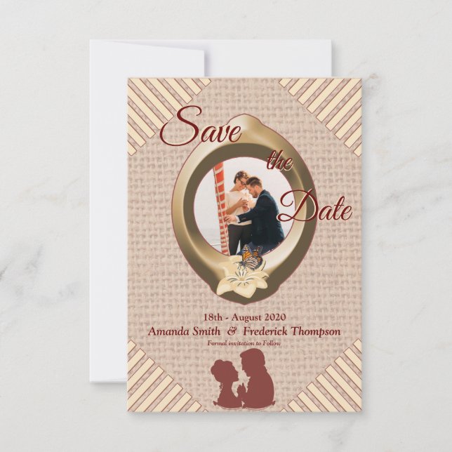 Tan - Marsala Wine Textured Save the Date (Front)