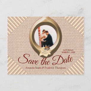 Tan - Marsala Wine &  Textured Save the Date Announcement Postcard