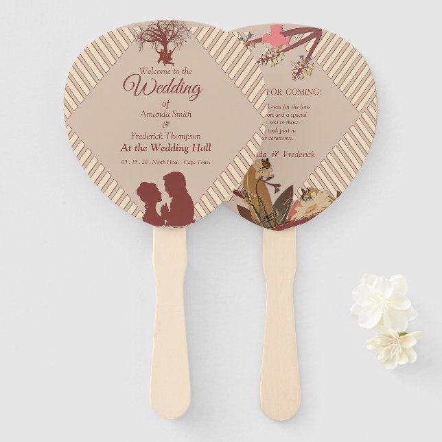 Tan - Marsala Wine &  Twist of Pink Hand Fans (Front and Back)
