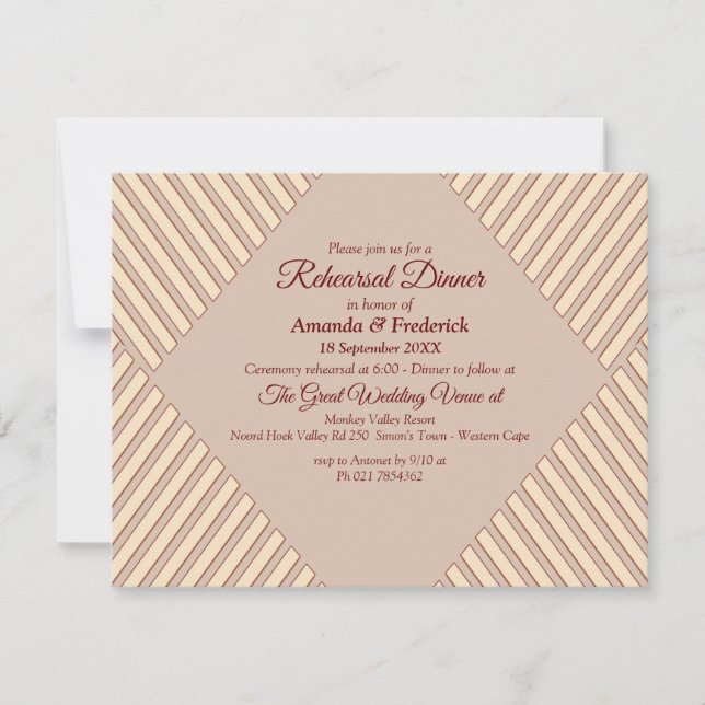 Tan -Marsala Wine & twist of Pink Rehearsal Dinner Invitation (Front)
