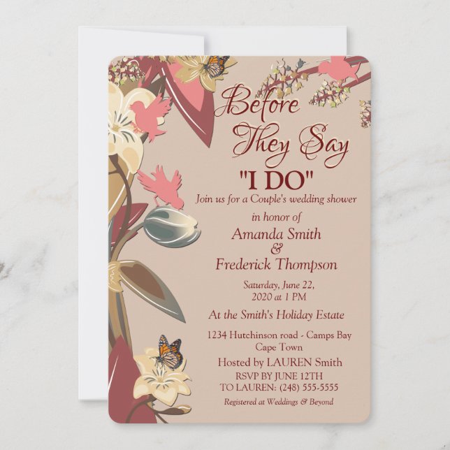 Tan,Marsala Wine - twist of Pink Wedding Shower Invitation (Front)
