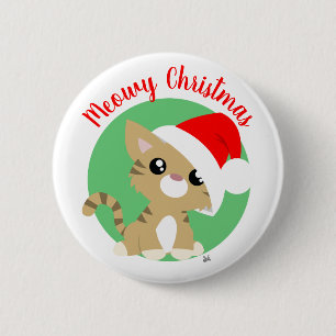 Tan Meowy Christmas Kitty Button