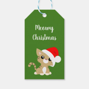 Tan Meowy Christmas Kitty Gift Tags