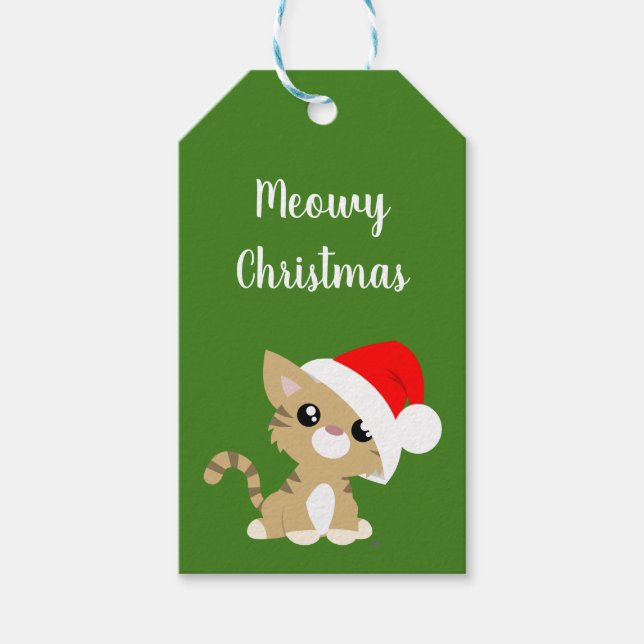 Tan Meowy Christmas Kitty Gift Tags (Front)