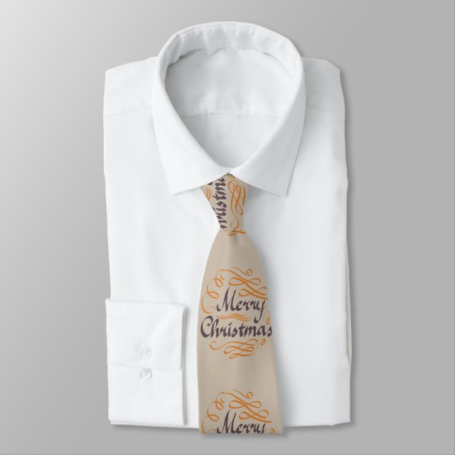 Tan Merry Christmas Men's Tie (Tied)