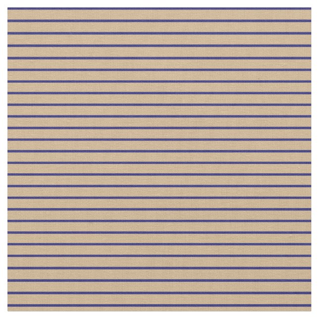 Tan & Midnight Blue Coloured Pattern of Stripes Fabric (Close Up)