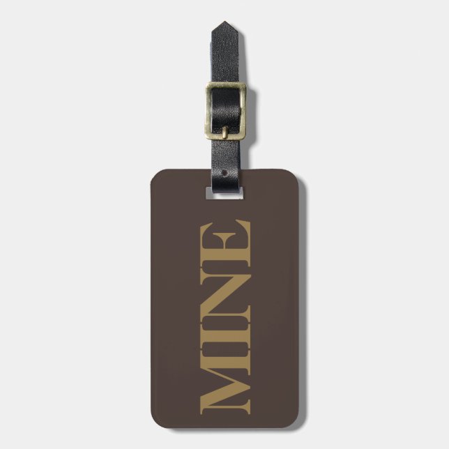 Tan MINE on Brown Luggage Tag (Front Vertical)