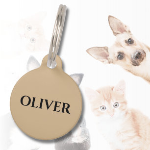 Tan Minimalist Cat Dog Name Address  Pet Tag