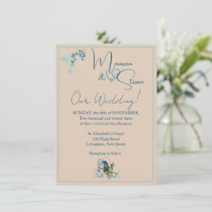 Tan, Mint, and Blue Orchid Wedding Invitation