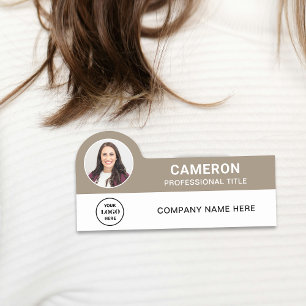 Tan Modern Photo Company Logo Employee Name Tag