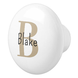 Tan Monogram Gender Neutral Name Drawer Knob