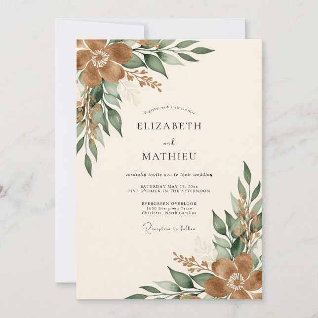 Tan Muted Autumnal Wedding Invitation (Front)