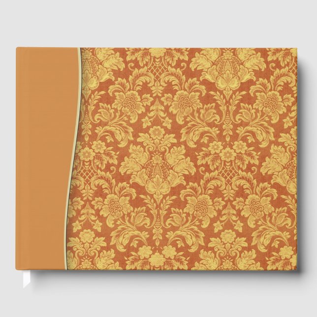 Tan Natural Damask Wedding or Shower Guestbook (Front)