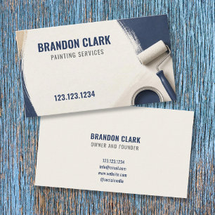 Tan & Navy Brushstroke with Paint Roller Painting Business Card