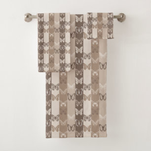 Tan Neutral Earth Butterfly Stripes Design Bath Towel Set