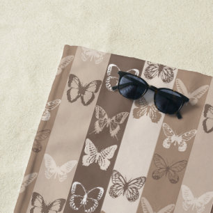 Tan Neutral Earth Butterfly Stripes Design Beach Towel