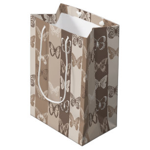 Tan Neutral Earth Butterfly Stripes Design Medium Gift Bag