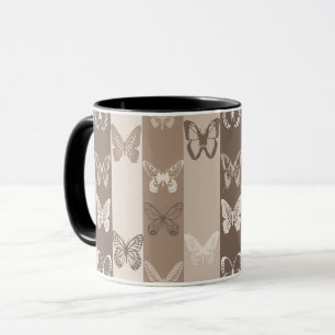 Tan Neutral Earth Butterfly Stripes Design  Mug