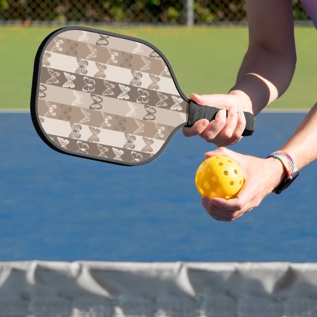 Tan Neutral Earth Butterfly Stripes Design  Pickleball Paddle (Insitu)