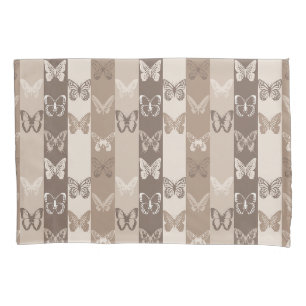 Tan Neutral Earth Butterfly Stripes Design Pillowcase
