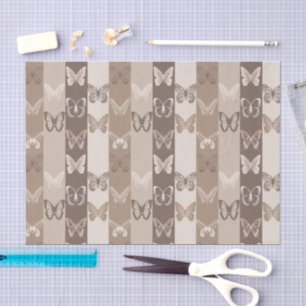 Tan Neutral Earth Butterfly Stripes Design Tissue Paper