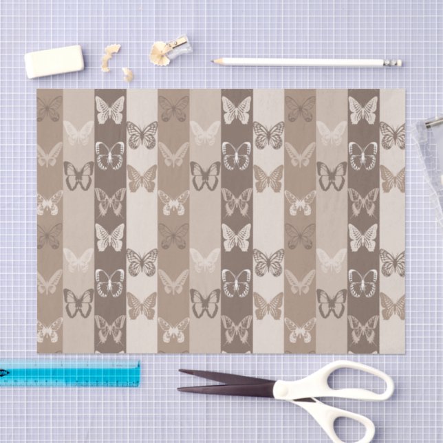 Tan Neutral Earth Butterfly Stripes Design  Tissue Paper (Craft)