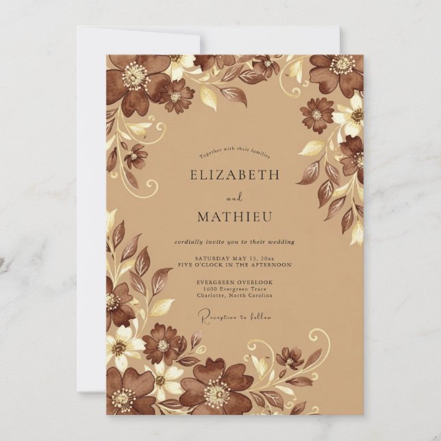 Tan Noble Botanical Wedding Invitation (Front)