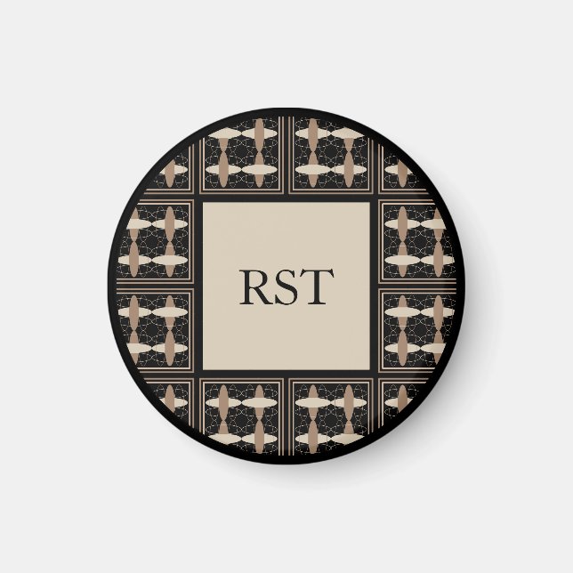 Tan on Black Initials Magnet (Front)