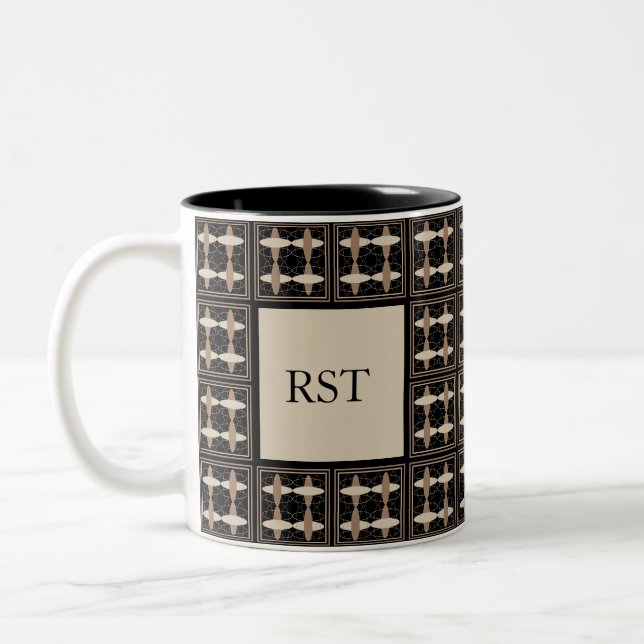 Tan on Black Initials Two-Tone Coffee Mug (Left)