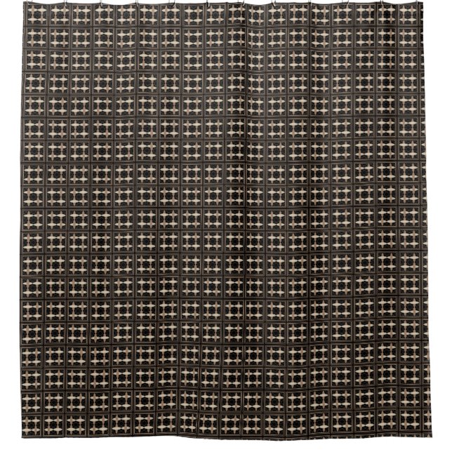 Tan on Black Shower Curtain (Front)