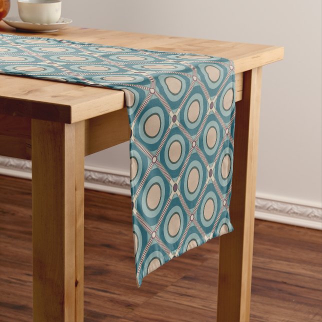 Tan on Green Short Table Runner (In Situ)