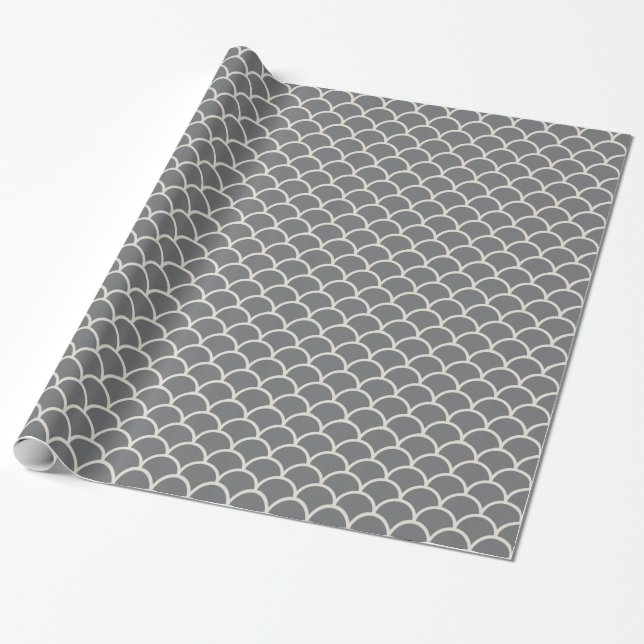 Tan on Grey Scallop Gift Wrapping Paper (Unrolled)