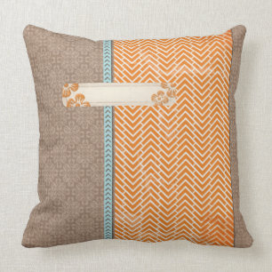 Tan, Orange and Blue Throw Pillow