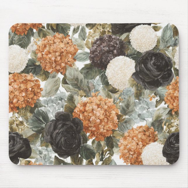 Tan Orange Black Cream Flowers Mouse Mat (Front)