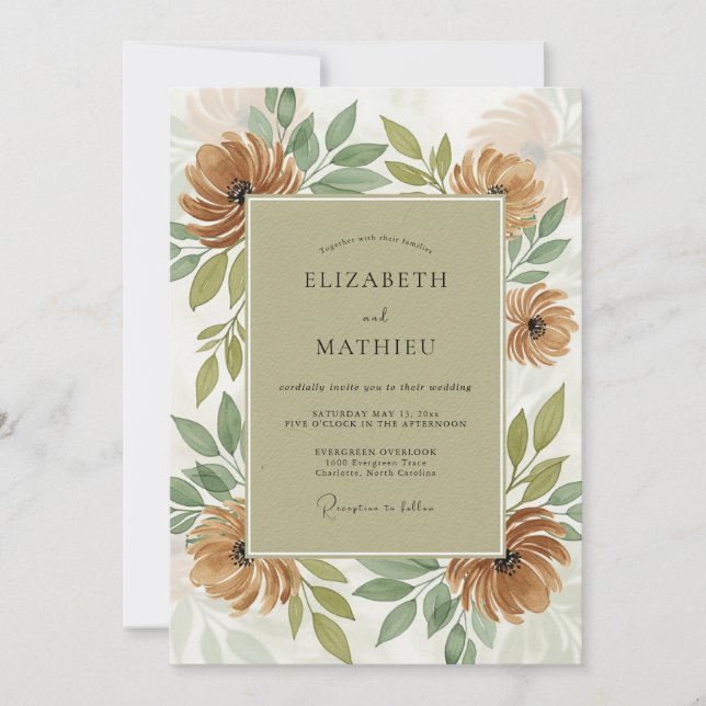 Tan Organic Autumnal Wedding Invitation (Front)