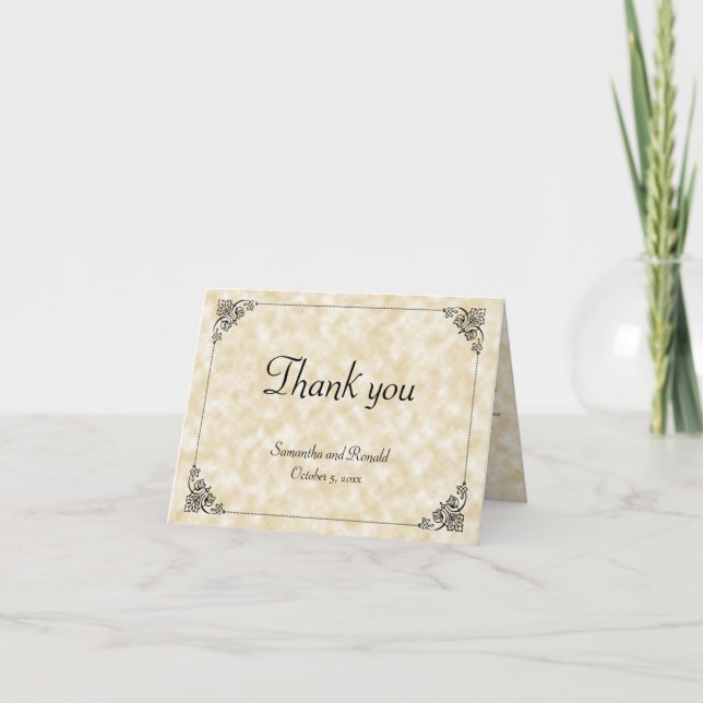 Tan Parchment Paper Style Wedding thank you card (Front)