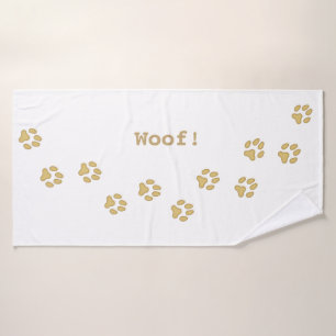 Tan Paw Prints Cute Personalised Dog's Name Bath Towel