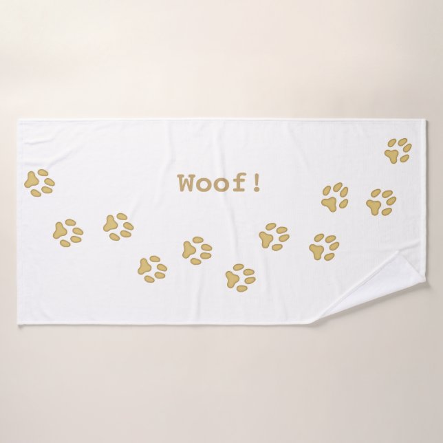 Tan Paw Prints Cute Personalised Dog's Name Bath Towel (Bath Towel)