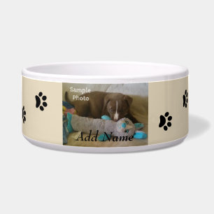 Tan Paw Prints Personalised Add photo Pet Bowls