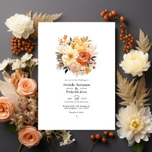 Tan, Peach and Sand Floral Wedding Invitation