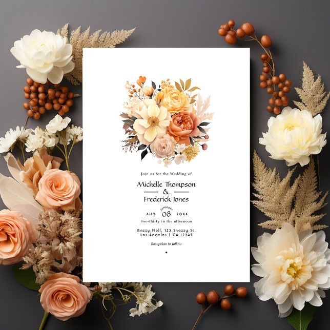 Tan, Peach and Sand Floral Wedding Invitation (Creator Uploaded)