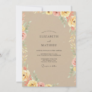 Tan Peony Blossom Wedding Invitation