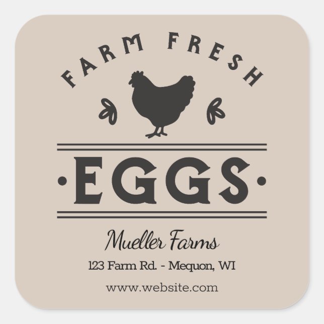 Tan Personalised Farm Fresh Eggs Square Sticker (Front)