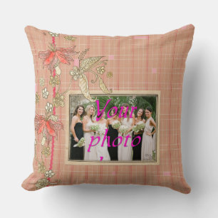 Tan & Pink Floral Throw Pillow