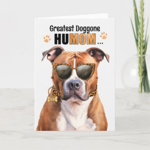 Tan Pit Bull Dog Greatest HuMOM Mother's Day Holiday Card