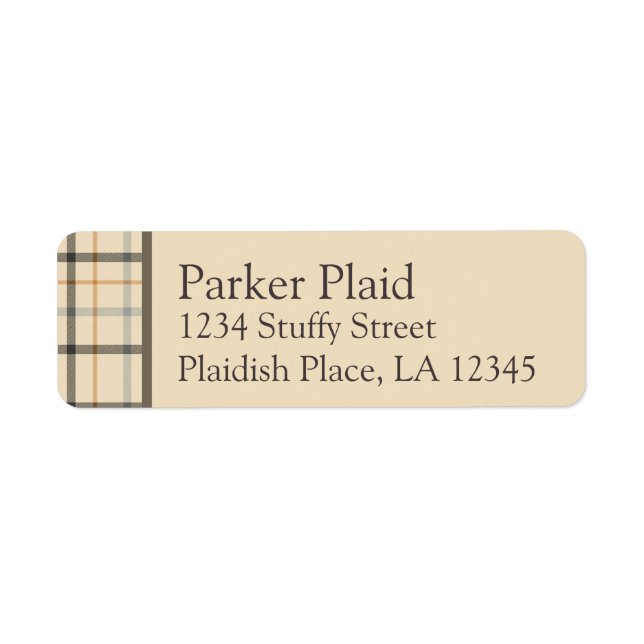 Tan Plaid Masculine Male Return Address Labels (Front)