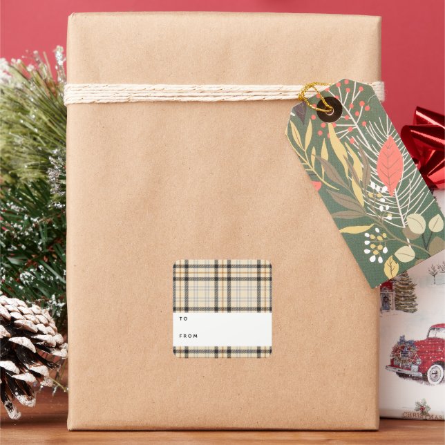 Tan Plaid Pattern Holiday Gift Tag (Holiday)